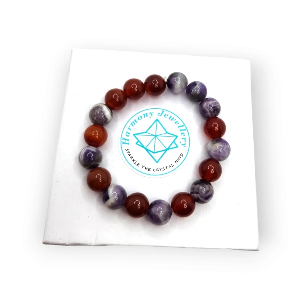 Amethyst and Red Agate bracelet 10 mm
